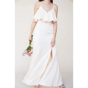 LPA V neck ruffle gown in Champagne